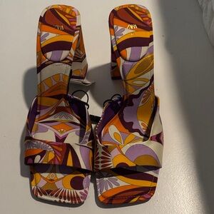 Zara Pucci-Inspired Purple & Orange Printed Size 11 Mules ✨💜🧡